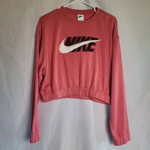 NWT Nike Women's Pink/ Brown Oversized Cropped Crew Neck Sweatshirt Size S